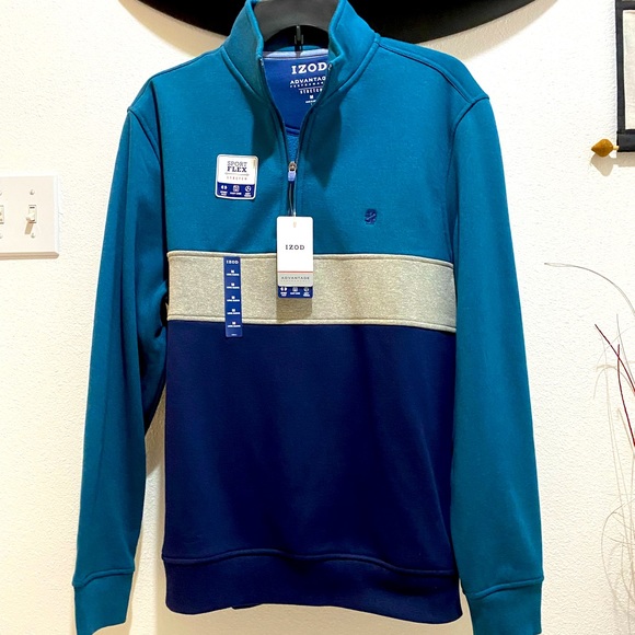 IZOD Advantage Men’s Blue/Gray/Teal Long Sleeve Fleece 1/4 Zip Pullover - M - Picture 1 of 10